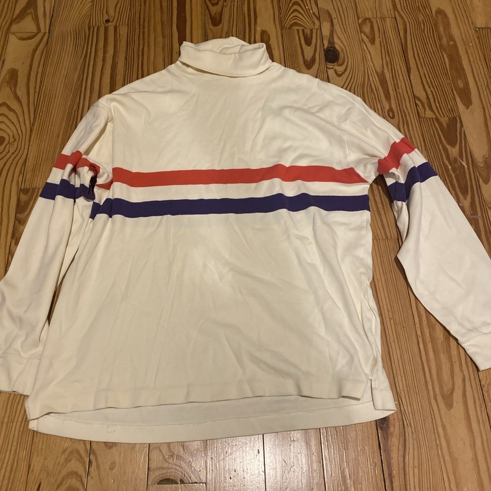 VTG Gap Turtleneck Shirt Unisex XL Off  White Orange Purple Striped Made In USA
